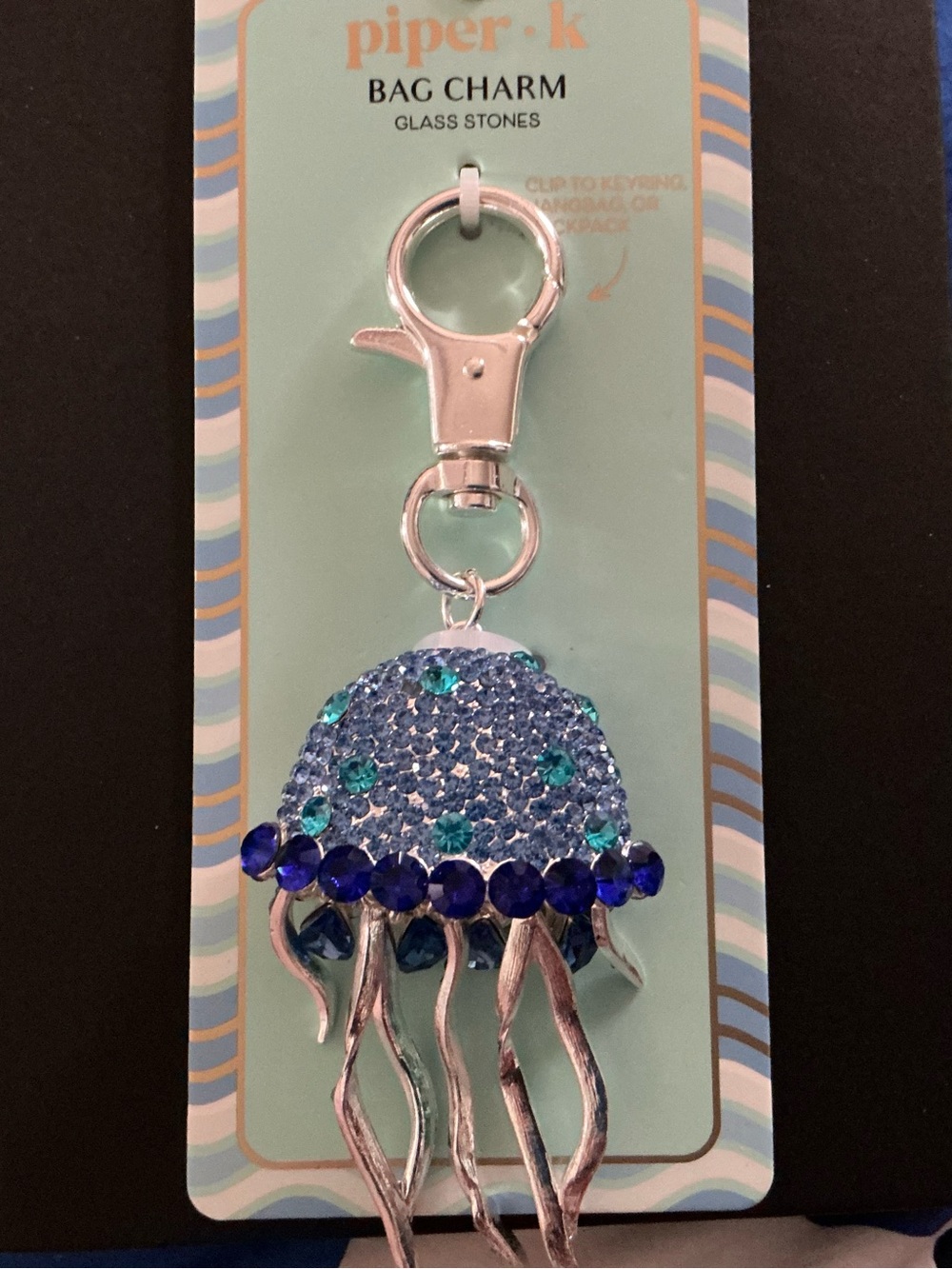 PIPER K Blue & Silver Beaded Jellyfish Bag Charm